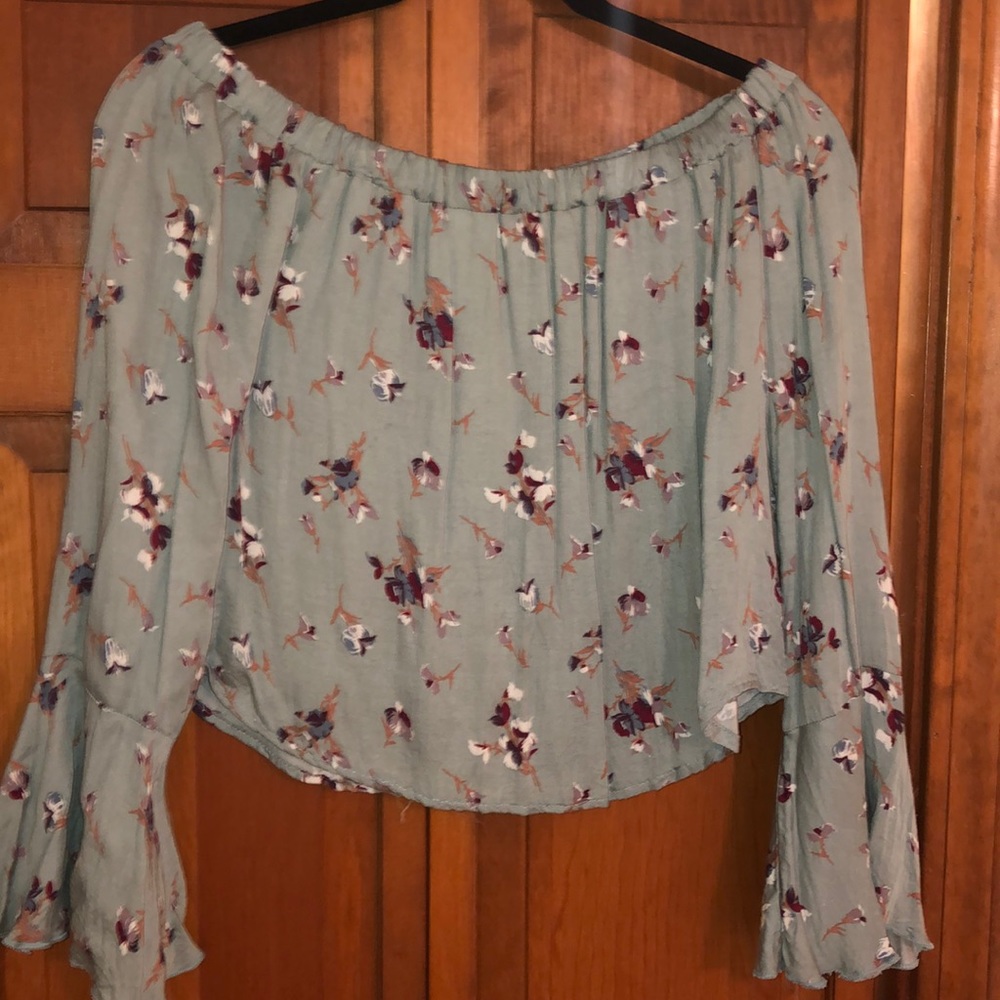 Floral off the shoulder long sleeve shirt